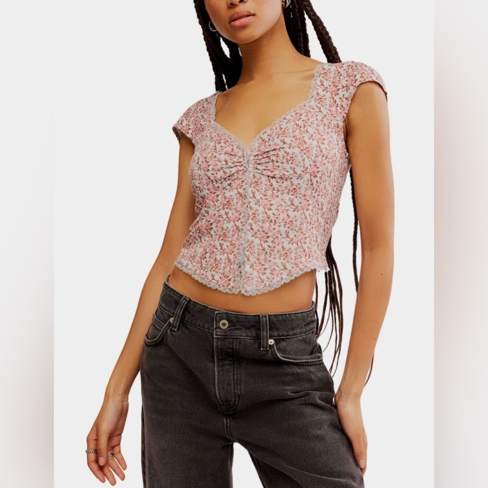 NWT - Free People Faye Printed Top in Grey Combo - Various Sizes